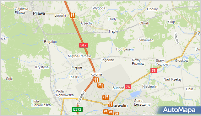 mapa Jagodne gmina Garwolin, Jagodne gmina Garwolin na mapie Targeo