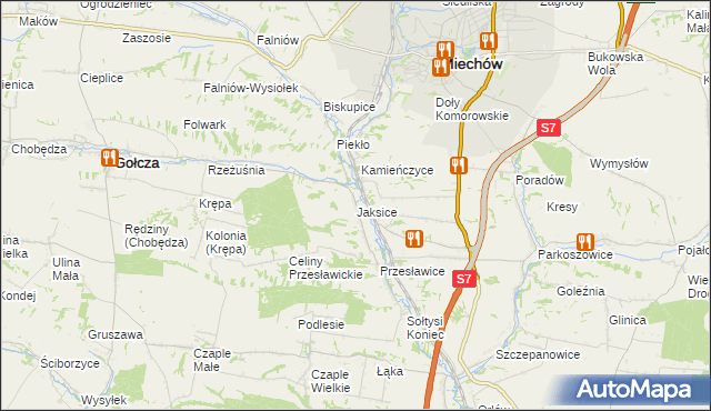 mapa Jaksice gmina Miechów, Jaksice gmina Miechów na mapie Targeo