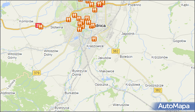 mapa Jakubów gmina Świdnica, Jakubów gmina Świdnica na mapie Targeo
