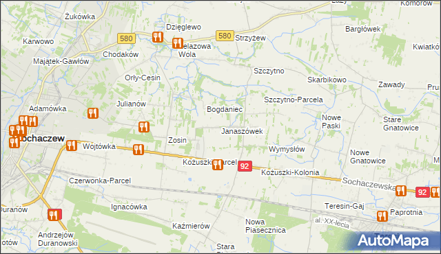 mapa Janaszówek, Janaszówek na mapie Targeo