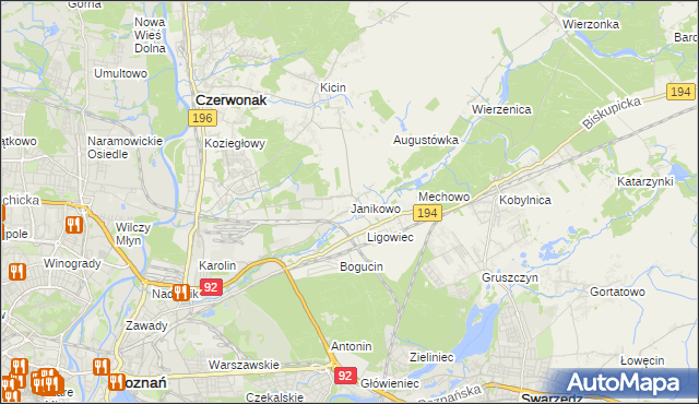 mapa Janikowo gmina Swarzędz, Janikowo gmina Swarzędz na mapie Targeo