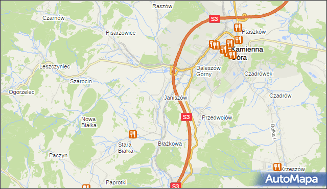 mapa Janiszów gmina Kamienna Góra, Janiszów gmina Kamienna Góra na mapie Targeo