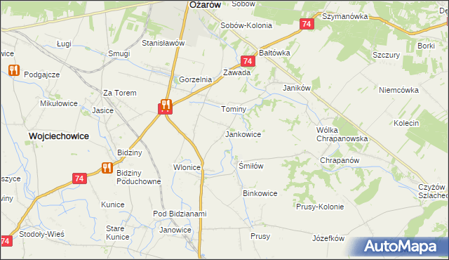 mapa Jankowice gmina Ożarów, Jankowice gmina Ożarów na mapie Targeo