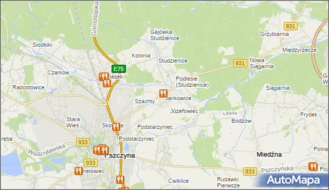 mapa Jankowice gmina Pszczyna, Jankowice gmina Pszczyna na mapie Targeo