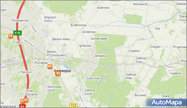 mapa Janówka gmina Andrespol, Janówka gmina Andrespol na mapie Targeo