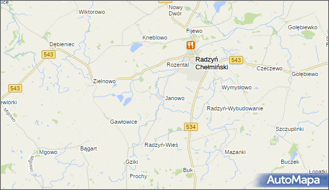 mapa Janowo gmina Radzyń Chełmiński, Janowo gmina Radzyń Chełmiński na mapie Targeo
