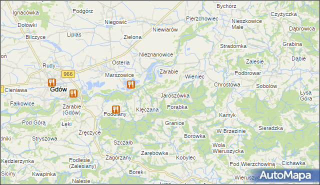 mapa Jaroszówka gmina Gdów, Jaroszówka gmina Gdów na mapie Targeo