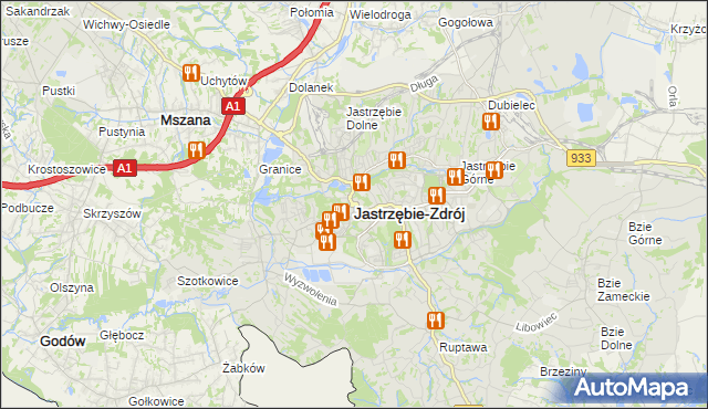 mapa Jastrzębie-Zdrój, Jastrzębie-Zdrój na mapie Targeo