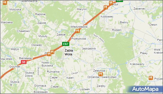 mapa Jastrzębnik gmina Żabia Wola, Jastrzębnik gmina Żabia Wola na mapie Targeo