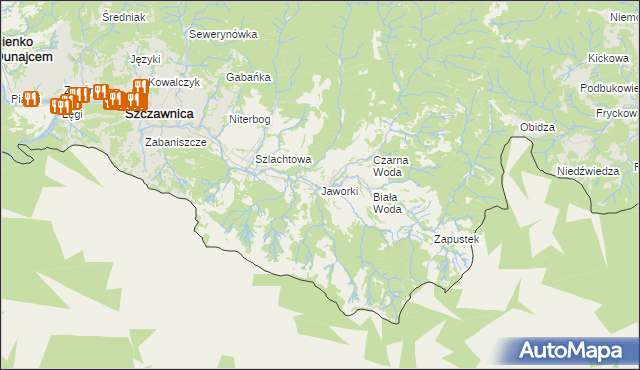 mapa Jaworki gmina Szczawnica, Jaworki gmina Szczawnica na mapie Targeo