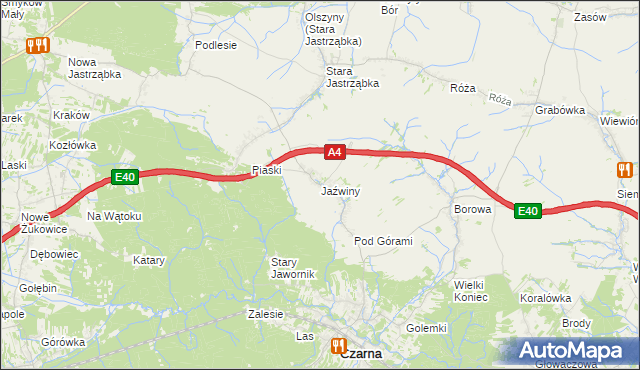 mapa Jaźwiny gmina Czarna, Jaźwiny gmina Czarna na mapie Targeo