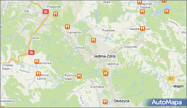 mapa Jedlina-Zdrój, Jedlina-Zdrój na mapie Targeo