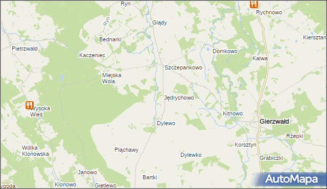 mapa Jędrychowo gmina Grunwald, Jędrychowo gmina Grunwald na mapie Targeo