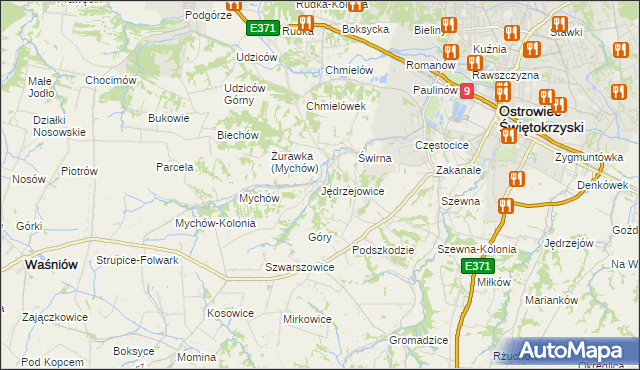 mapa Jędrzejowice gmina Bodzechów, Jędrzejowice gmina Bodzechów na mapie Targeo