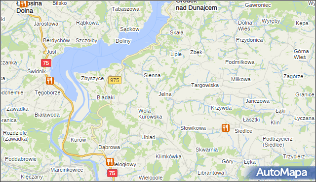 mapa Jelna gmina Gródek nad Dunajcem, Jelna gmina Gródek nad Dunajcem na mapie Targeo