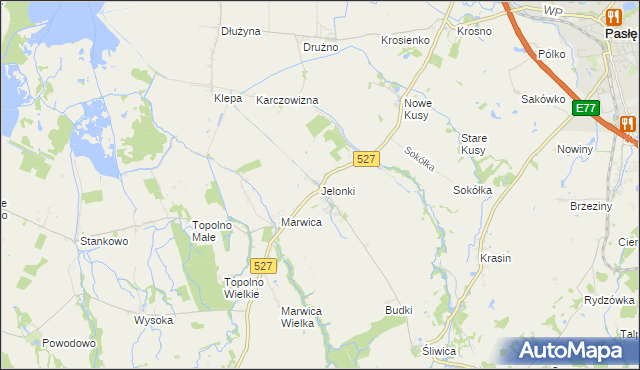 mapa Jelonki gmina Rychliki, Jelonki gmina Rychliki na mapie Targeo