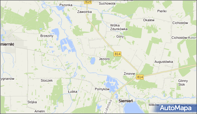 mapa Jezioro gmina Siemień, Jezioro gmina Siemień na mapie Targeo