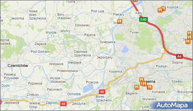 mapa Jeziorzany gmina Liszki, Jeziorzany gmina Liszki na mapie Targeo