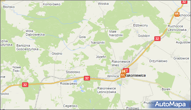 mapa Józefin gmina Rakoniewice, Józefin gmina Rakoniewice na mapie Targeo