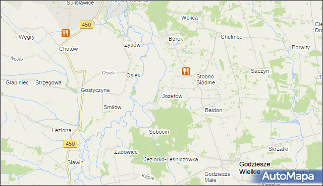 mapa Józefów gmina Godziesze Wielkie, Józefów gmina Godziesze Wielkie na mapie Targeo