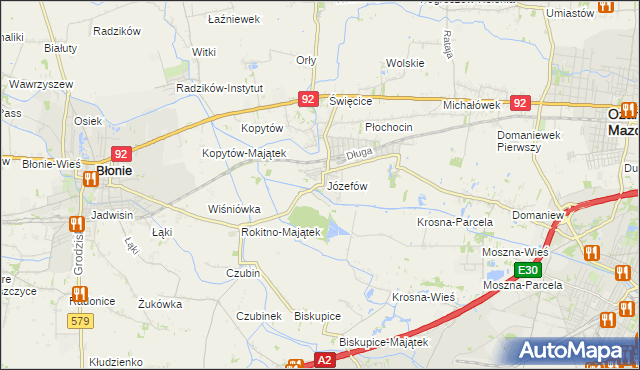 mapa Józefów gmina Ożarów Mazowiecki, Józefów gmina Ożarów Mazowiecki na mapie Targeo