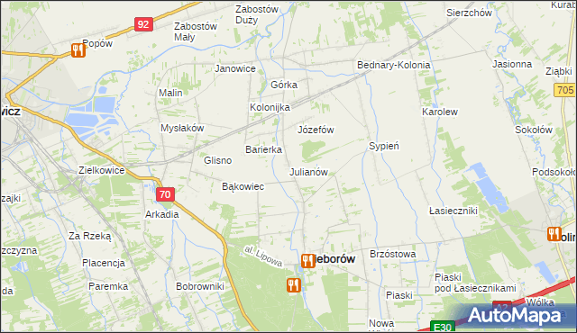 mapa Julianów gmina Nieborów, Julianów gmina Nieborów na mapie Targeo