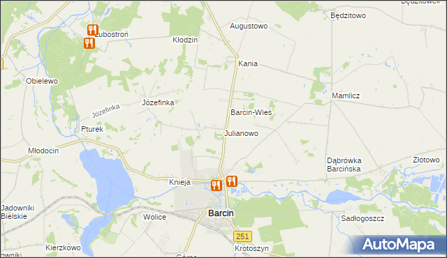 mapa Julianowo gmina Barcin, Julianowo gmina Barcin na mapie Targeo