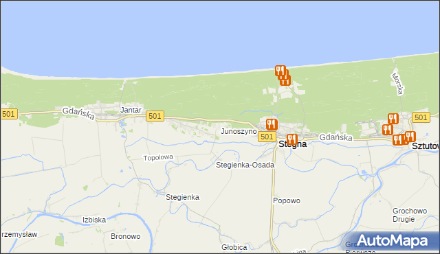 mapa Junoszyno, Junoszyno na mapie Targeo