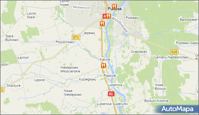 mapa Kacice gmina Pułtusk, Kacice gmina Pułtusk na mapie Targeo