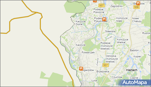 mapa Kaczyce gmina Zebrzydowice, Kaczyce gmina Zebrzydowice na mapie Targeo