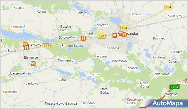 mapa Kaczyna gmina Pobiedziska, Kaczyna gmina Pobiedziska na mapie Targeo