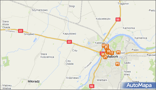 mapa Kałdowo gmina Malbork, Kałdowo gmina Malbork na mapie Targeo