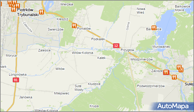 mapa Kałek gmina Sulejów, Kałek gmina Sulejów na mapie Targeo