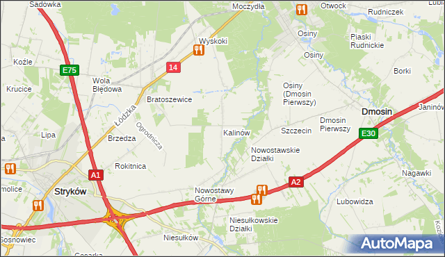 mapa Kalinów gmina Stryków, Kalinów gmina Stryków na mapie Targeo