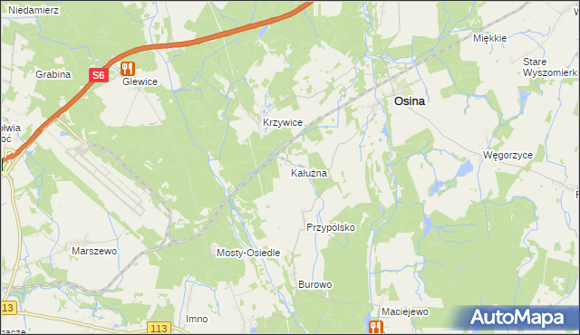 mapa Kałużna gmina Osina, Kałużna gmina Osina na mapie Targeo