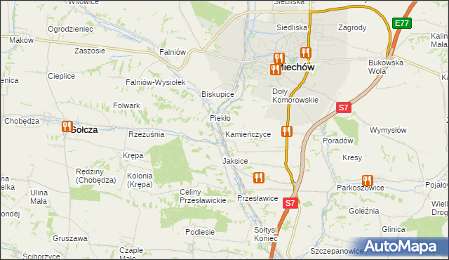 mapa Kamieńczyce gmina Miechów, Kamieńczyce gmina Miechów na mapie Targeo