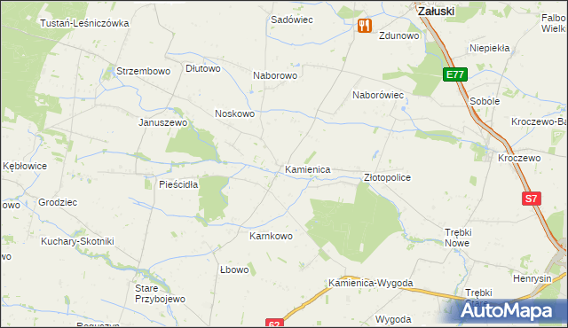 mapa Kamienica gmina Załuski, Kamienica gmina Załuski na mapie Targeo