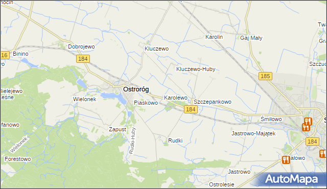 mapa Karolewo gmina Ostroróg, Karolewo gmina Ostroróg na mapie Targeo