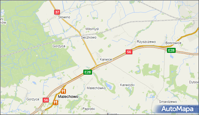 mapa Karwice gmina Malechowo, Karwice gmina Malechowo na mapie Targeo