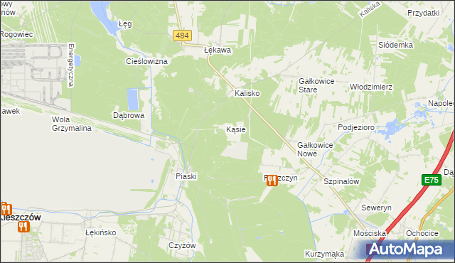 mapa Kąsie gmina Kamieńsk, Kąsie gmina Kamieńsk na mapie Targeo