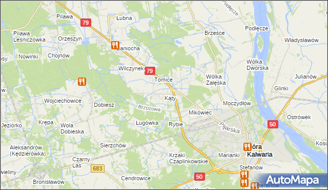 mapa Kąty gmina Góra Kalwaria, Kąty gmina Góra Kalwaria na mapie Targeo