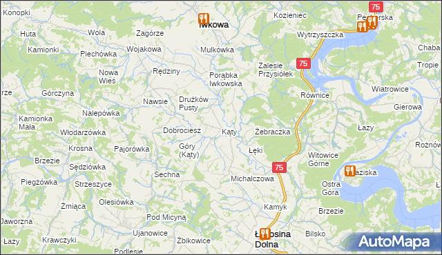mapa Kąty gmina Iwkowa, Kąty gmina Iwkowa na mapie Targeo