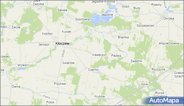 mapa Kawęczyn gmina Kłoczew, Kawęczyn gmina Kłoczew na mapie Targeo