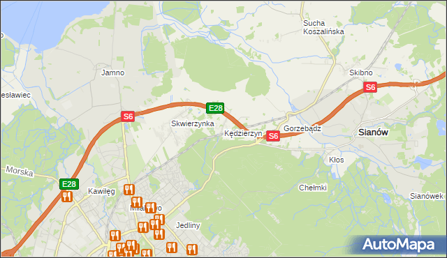 mapa Kędzierzyn gmina Sianów, Kędzierzyn gmina Sianów na mapie Targeo