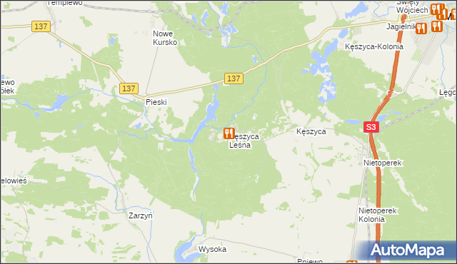 mapa Kęszyca Leśna, Kęszyca Leśna na mapie Targeo