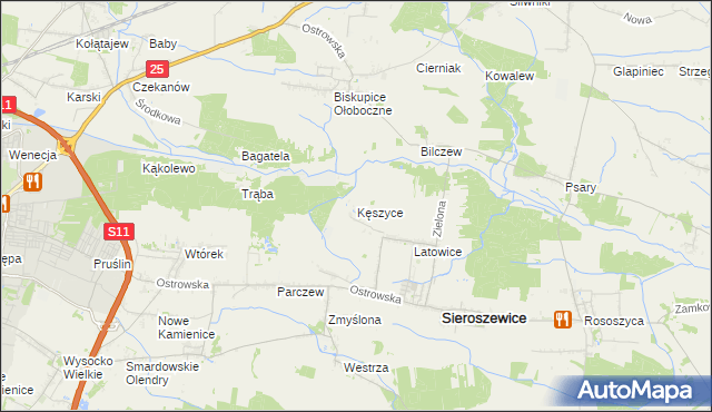 mapa Kęszyce gmina Sieroszewice, Kęszyce gmina Sieroszewice na mapie Targeo