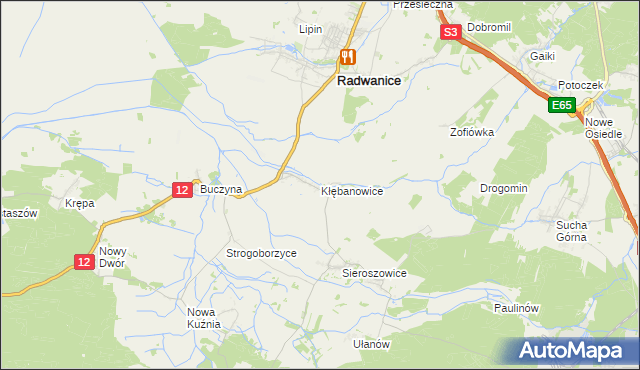 mapa Kłębanowice gmina Radwanice, Kłębanowice gmina Radwanice na mapie Targeo