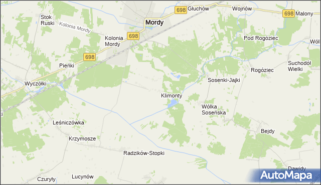 mapa Klimonty gmina Mordy, Klimonty gmina Mordy na mapie Targeo