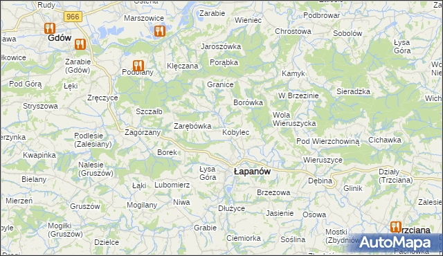 mapa Kobylec gmina Łapanów, Kobylec gmina Łapanów na mapie Targeo