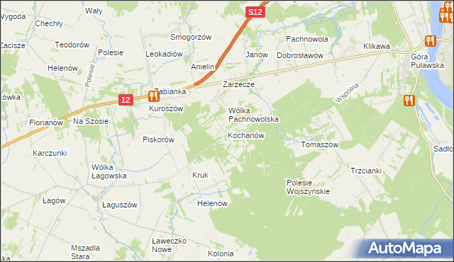 mapa Kochanów gmina Puławy, Kochanów gmina Puławy na mapie Targeo